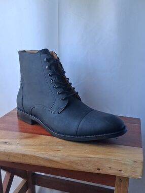 Quince Crafted Leather Cap Toe Lace Up Boots 11.5 Black